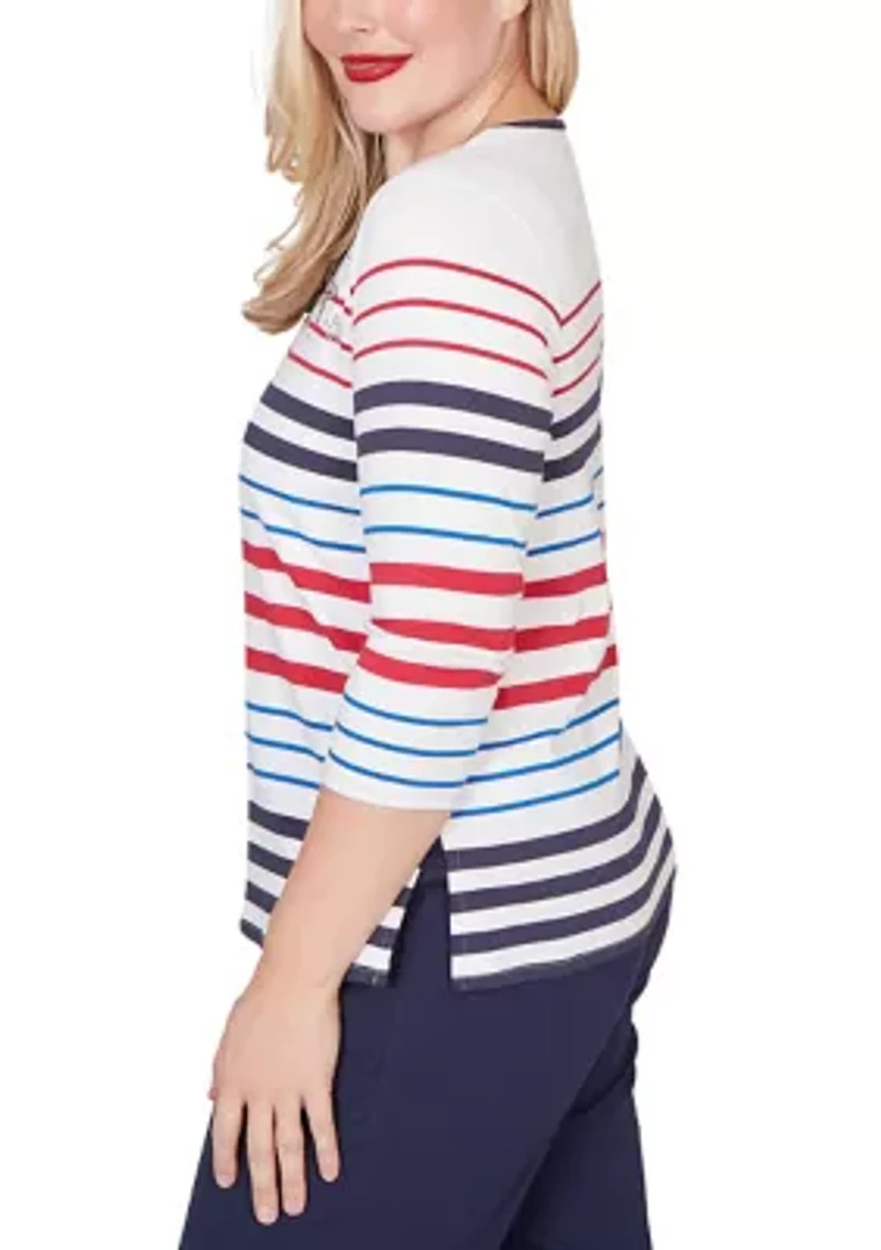 Petite Lady Liberty Stars And Stripes Embroidery Top