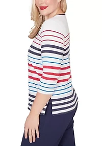 Petite Lady Liberty Stars And Stripes Embroidery Top