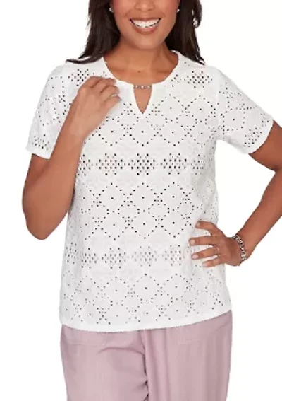 Women's Vintage Charm Eyelet Knit Top