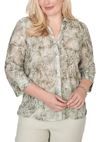 Petite Tie Dye Floral Monotone Woven Top