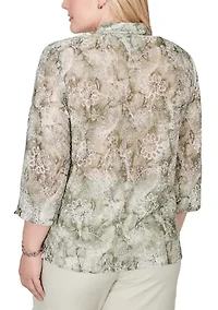 Petite Tie Dye Floral Monotone Woven Top