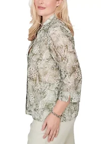 Petite Tie Dye Floral Monotone Woven Top