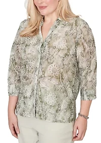 Petite Tie Dye Floral Monotone Woven Top