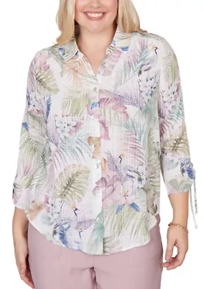Petite Vintage Charm Tropical Shirt