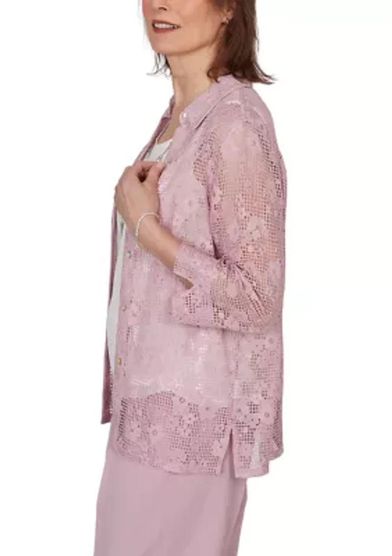 Petite Lace Two One Woven Top