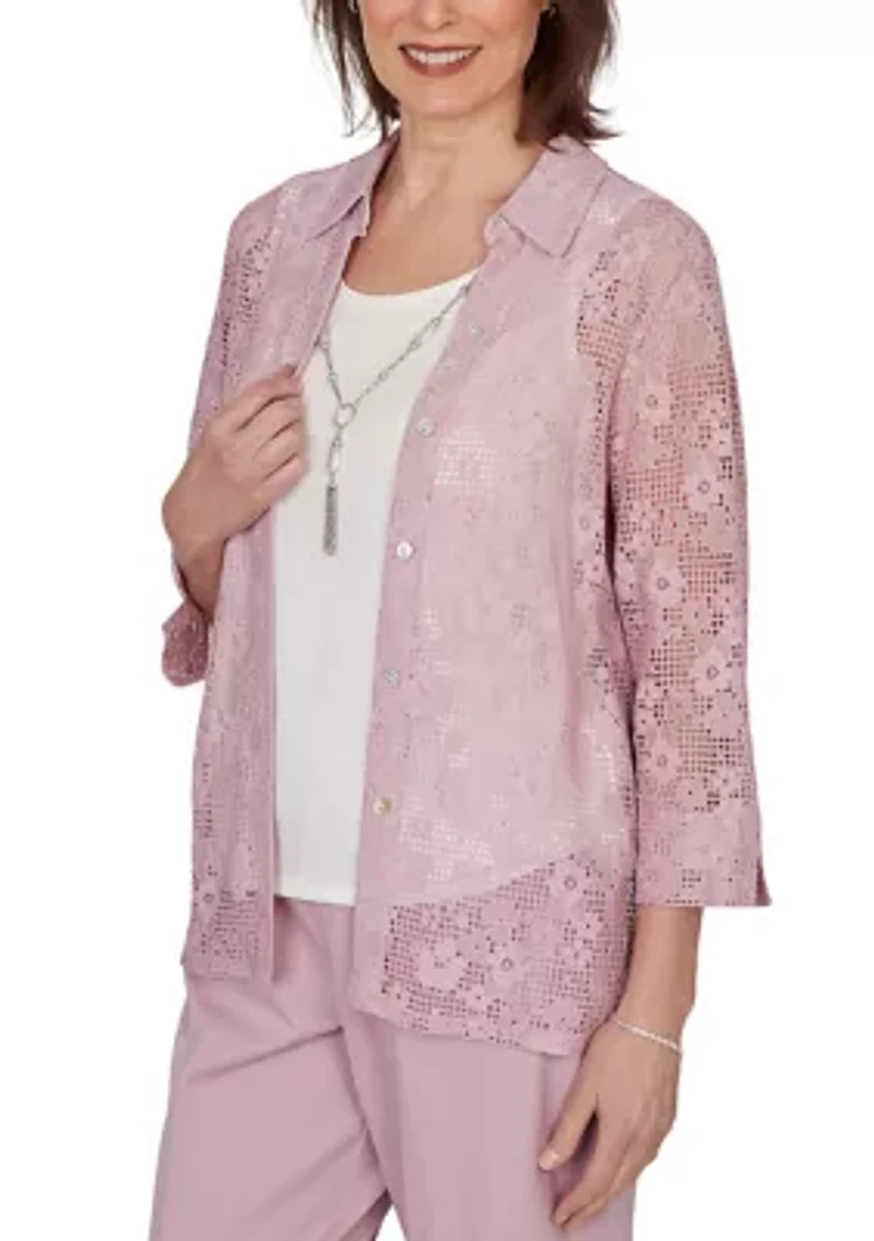 Petite Lace Two One Woven Top