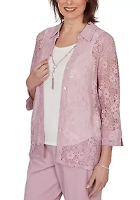 Petite Lace Two One Woven Top