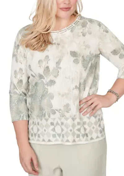 Petite Vintage Charm Floral Tonal Border Top