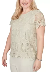 Petite Flower Lace Knit Top