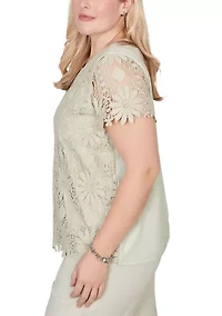 Petite Flower Lace Knit Top