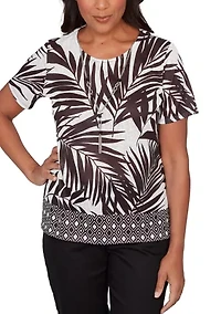 Women's Detail Driven Diamond Border Leaves T-Shirt