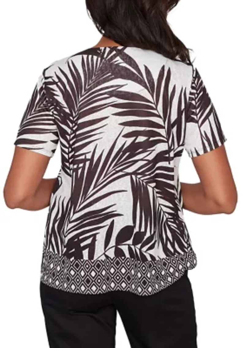 Women's Detail Driven Diamond Border Leaves T-Shirt