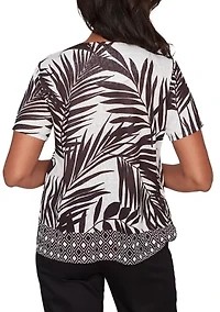 Women's Detail Driven Diamond Border Leaves T-Shirt