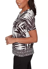 Women's Detail Driven Diamond Border Leaves T-Shirt