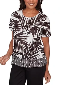 Women's Detail Driven Diamond Border Leaves T-Shirt