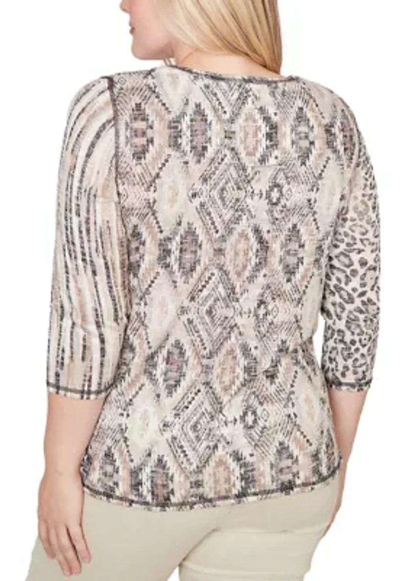 Women's Detail Driven Spliced Aztec Skin Top