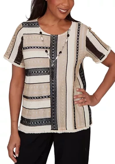 Women's Detail Driven Stripe Spliced Texture Top