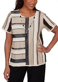 Women's Detail Driven Stripe Spliced Texture Top