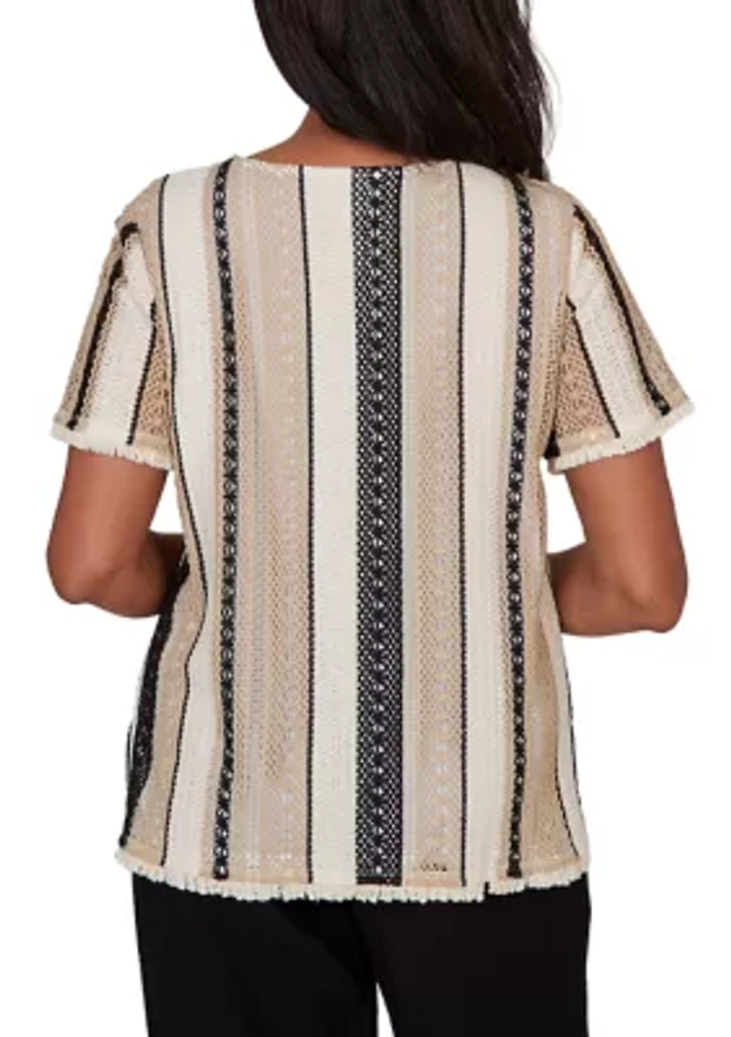 Women's Detail Driven Stripe Spliced Texture Top