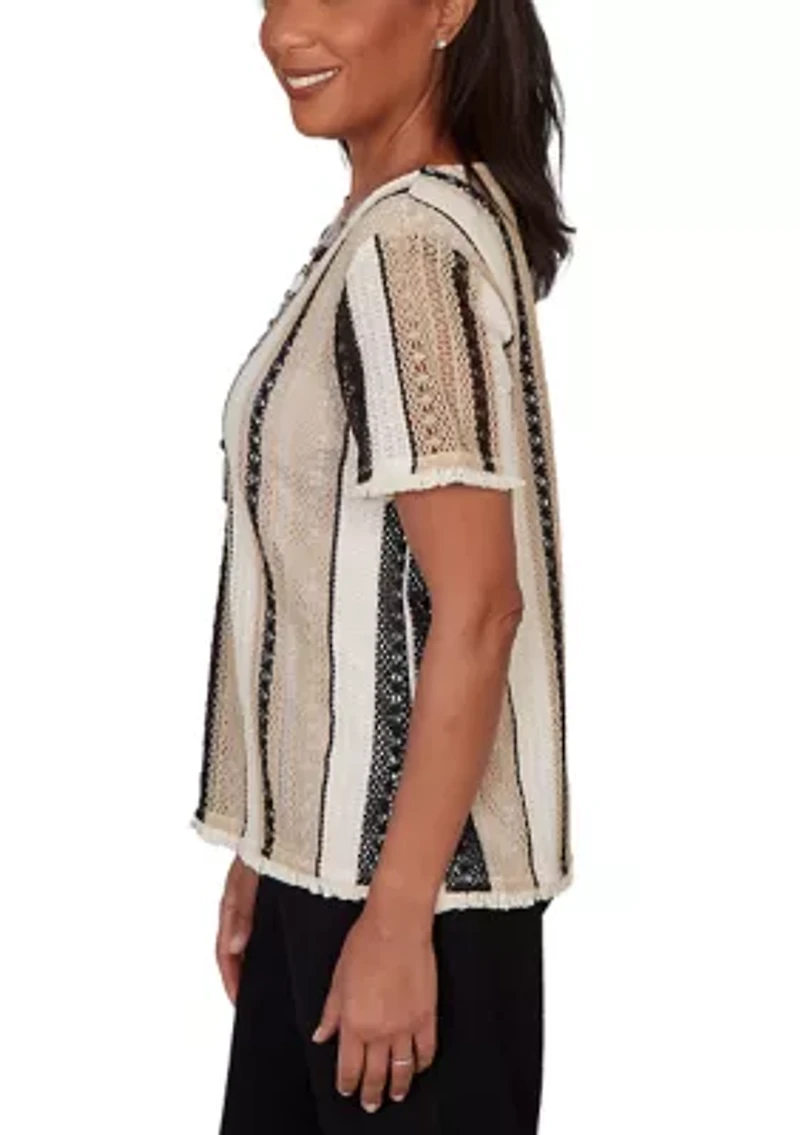 Women's Detail Driven Stripe Spliced Texture Top