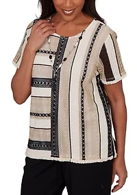 Women's Detail Driven Stripe Spliced Texture Top