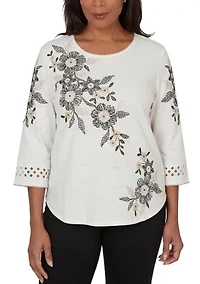 Women's Detail Driven Embroidered Floral Texture Top