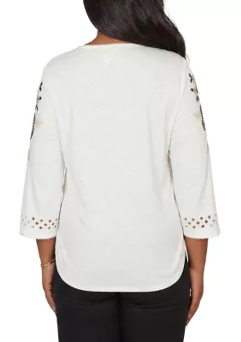 Women's Detail Driven Embroidered Floral Texture Top