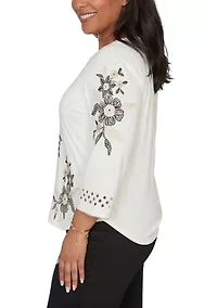 Women's Detail Driven Embroidered Floral Texture Top