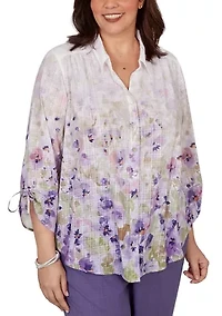 Plus Grand Bazaar Floral Border Print Blouse