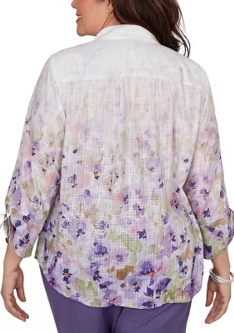 Plus Grand Bazaar Floral Border Print Blouse