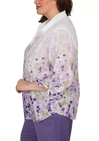 Plus Grand Bazaar Floral Border Print Blouse