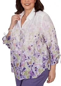 Plus Grand Bazaar Floral Border Print Blouse