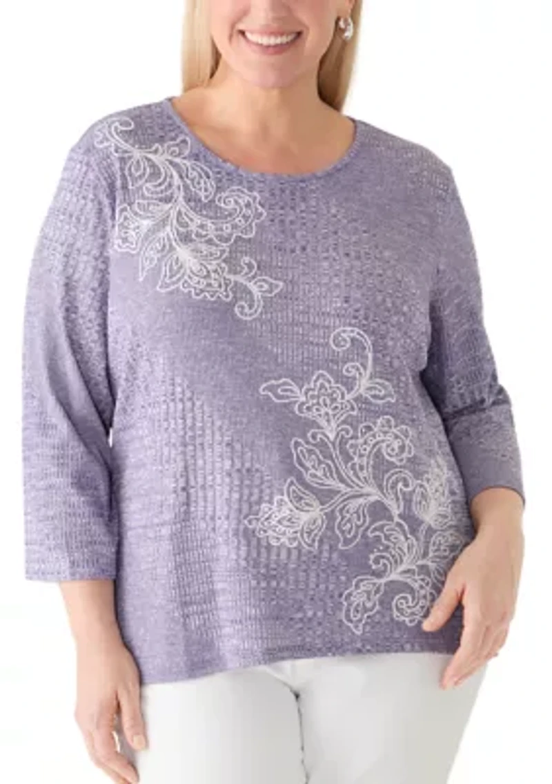 Plus Grand Bazaar Embroidered Rib Knit Top