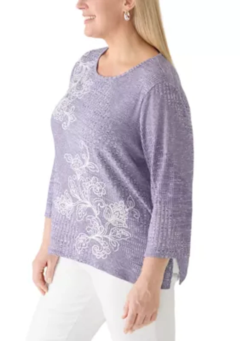 Plus Grand Bazaar Embroidered Rib Knit Top