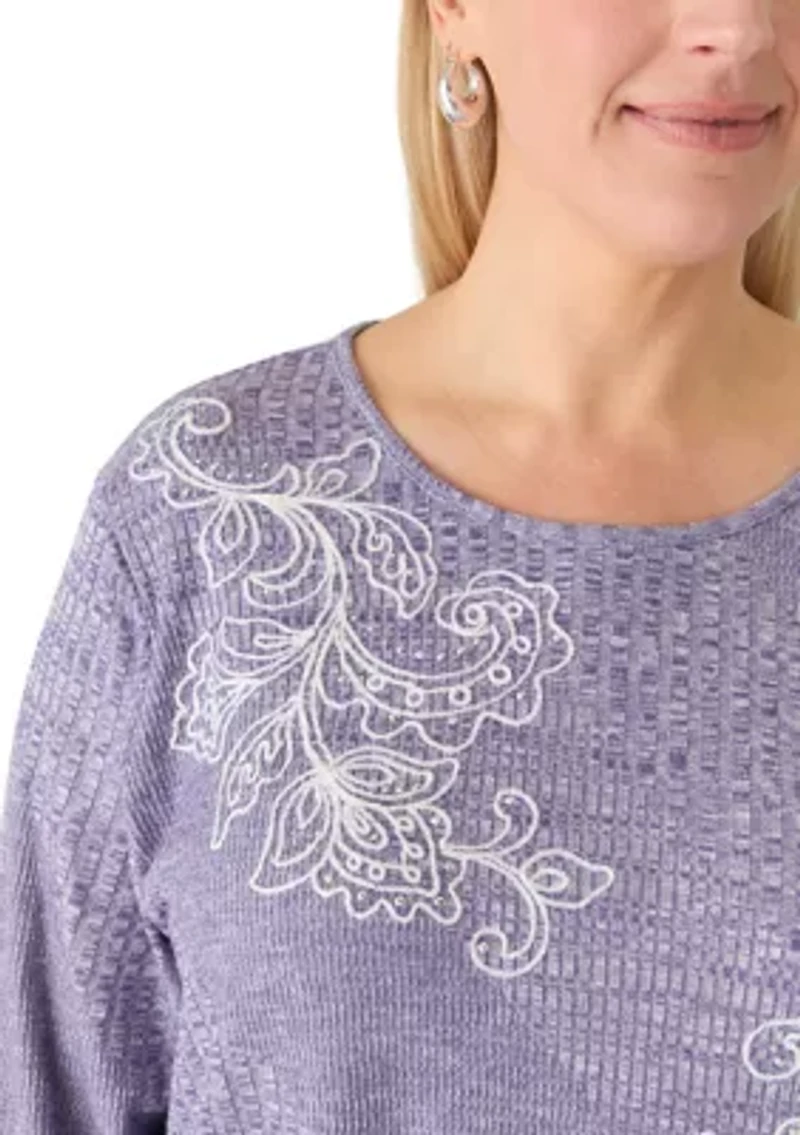 Plus Grand Bazaar Embroidered Rib Knit Top