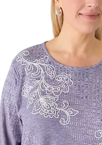 Plus Grand Bazaar Embroidered Rib Knit Top