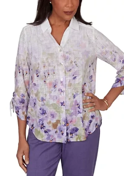 Petite Grand Bazaar Floral Border Print Top