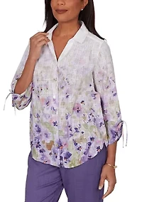 Petite Grand Bazaar Floral Border Print Top