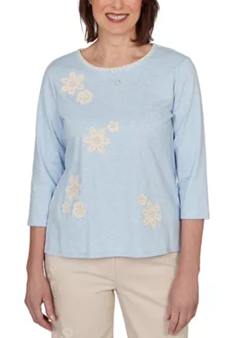 Women's Market Applique Crochet Flowers Top