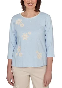 Women's Market Applique Crochet Flowers Top
