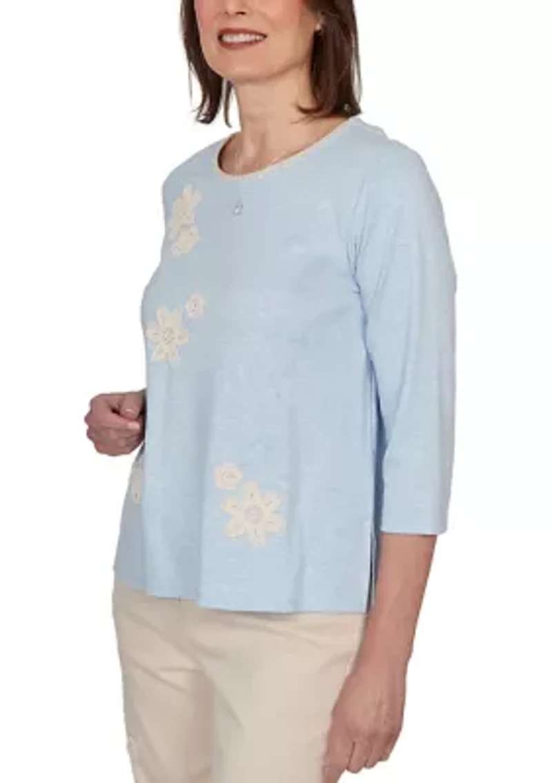Women's Market Applique Crochet Flowers Top