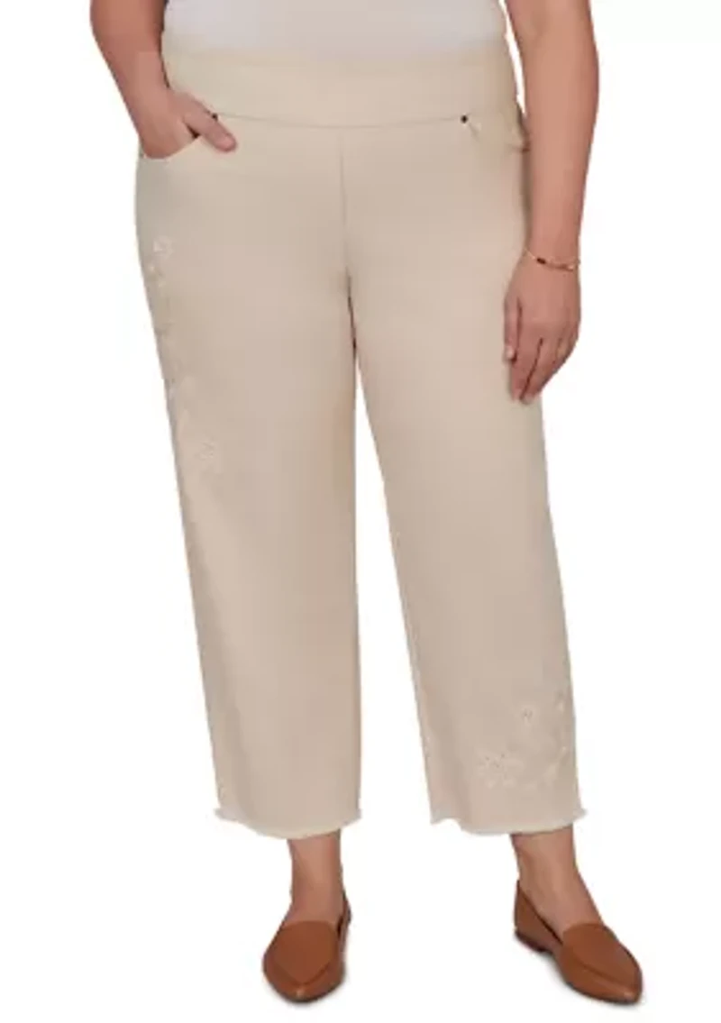 Plus Camden Market Tonal Floral Ankle Pants with Fringe Cuffs