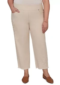 Plus Camden Market Tonal Floral Ankle Pants with Fringe Cuffs