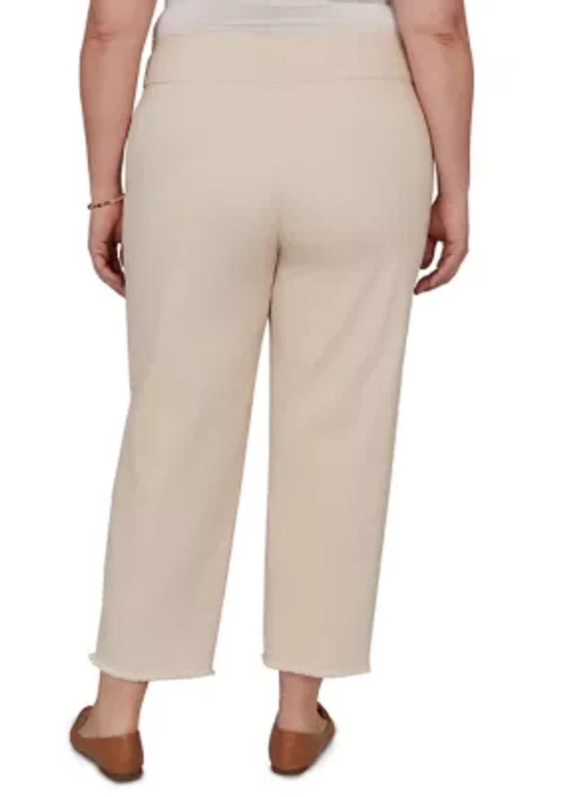 Plus Camden Market Tonal Floral Ankle Pants with Fringe Cuffs