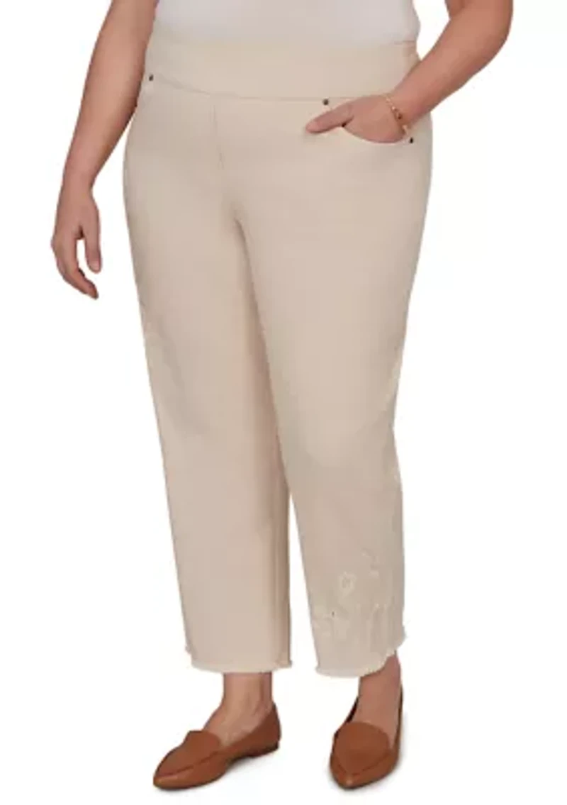 Plus Camden Market Tonal Floral Ankle Pants with Fringe Cuffs