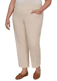 Plus Camden Market Tonal Floral Ankle Pants with Fringe Cuffs