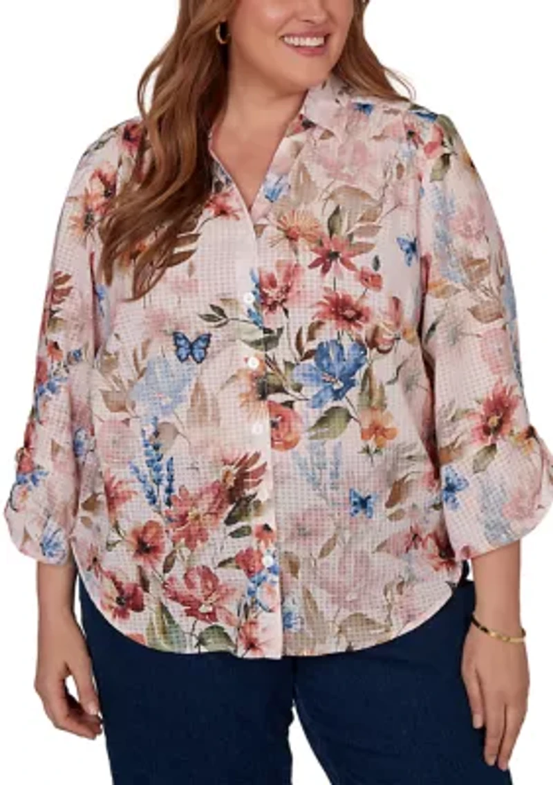 Plus Camden Market Bontanical Floral Button Down Top