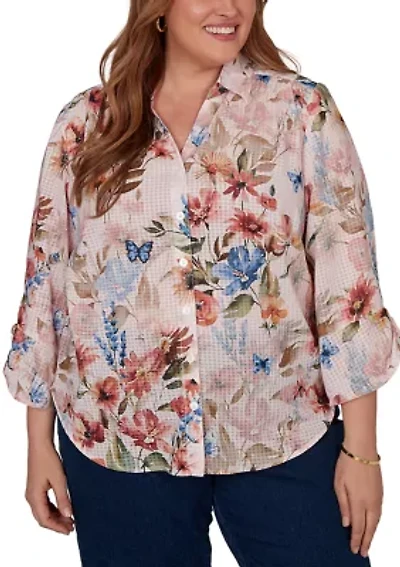 Plus Camden Market Bontanical Floral Button Down Top