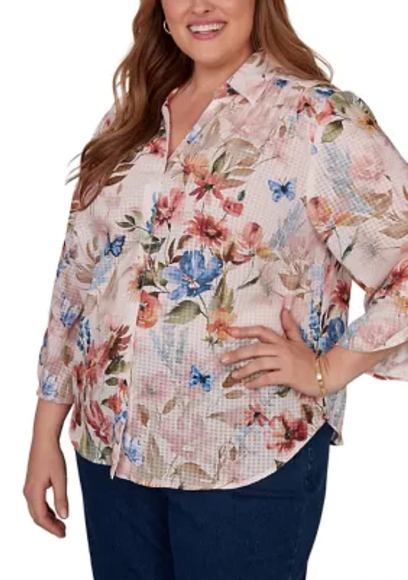 Plus Camden Market Bontanical Floral Button Down Top