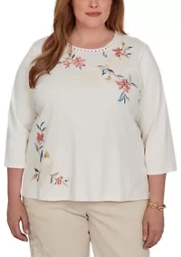 Plus Camden Market Crochet Floral Asymmetric Knit Top